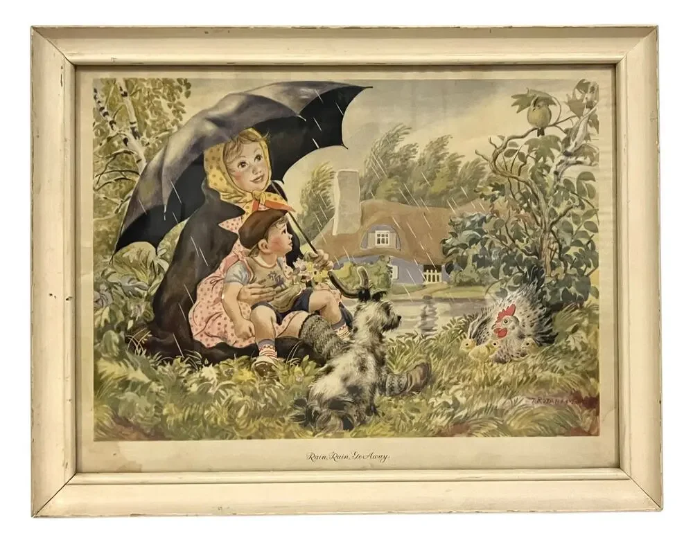 Vintage 40s Framed Nursery Rhyme Print: 